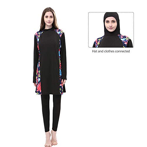 BOZEVON Traje de Baño Musulmán para Mujer - Juego de Natación Modesto de Cobertura Completa para Mujeres 2 Piezas de Burkini Tops con Traje Islámico Hijab y Pantalones