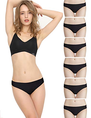 Bragas Mujer sin Costuras Invisible Señoras Braguitas Low Rise Suave Ligera Bikini Braguitas, Pack de 6 Negro L
