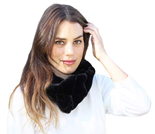 BRANDELIA Bufanda Mujer Invierno de Pelo Sintético Suave y Elegante Tipo Cuello, Negro