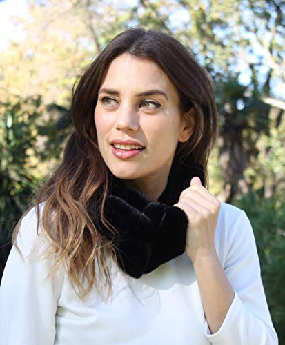 BRANDELIA Bufanda Mujer Invierno de Pelo Sintético Suave y Elegante Tipo Cuello, Negro