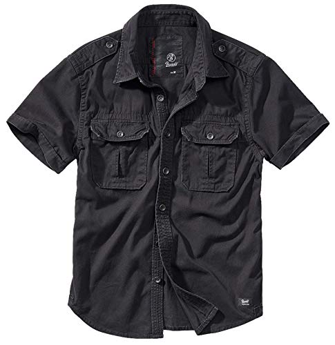 Brandit Vintage Camisa de Manga Larga Y Shortsleeve, Tallas S hasta 7XL - Negro Shortsleeve, M