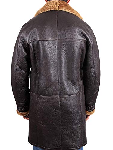 Brandslock Vintage Hombres Shearling Shearling Cuero Marrón Duffle Coat