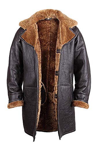 Brandslock Vintage Hombres Shearling Shearling Cuero Marrón Duffle Coat