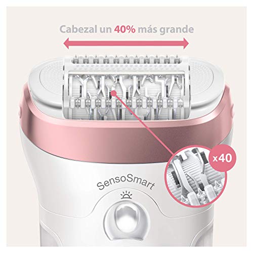 Braun Silk-épil 9 9-890 Depiladora Eléctrica Mujer para Una Depilación Duradera, Incluye Capuchón de Masaje de Alta Frecuencia para Una Depilación Extra Suave, Blanco/Oro Rosa