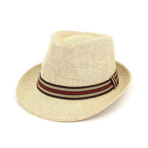 Brim Beach De Verano Sombrero De Panamá Hombre Mujer Sun con Straw Banda Especial Estilo Moda Jazz Beach Cap Handwoven Sun Hat (Color : Beige, Size : One Size)