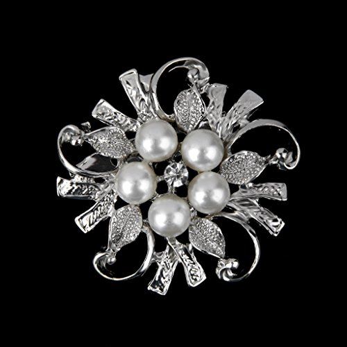 Broche de Flor Perlas de Imitación Joyas Regalo para Mujer Novia Boda - Plata