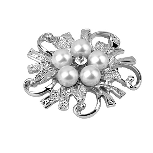 Broche de Flor Perlas de Imitación Joyas Regalo para Mujer Novia Boda - Plata