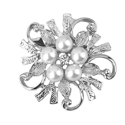 Broche de Flor Perlas de Imitación Joyas Regalo para Mujer Novia Boda - Plata