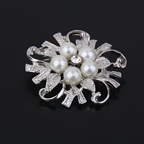 Broche de Flor Perlas de Imitación Joyas Regalo para Mujer Novia Boda - Plata