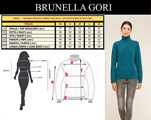 BRUNELLA GORI Jersey para Mujer Cuello Alto de Tortuga, 100% Lana Virgen, Color Negro tamaño XS