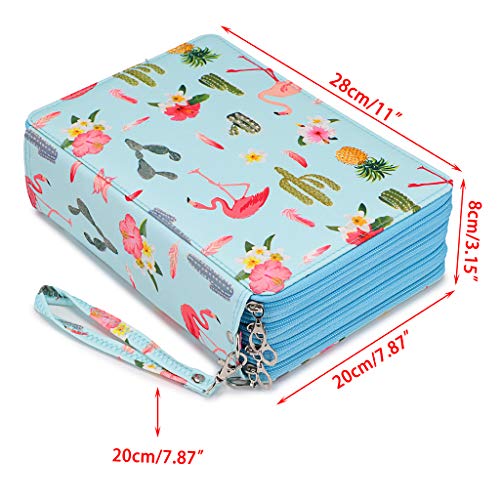 BSTKEY Estuche de lápices de colores de gran capacidad con 200 ranuras, con patrón de flamencos, para estudiantes, color azul, sin lápiz, sin lápiz.