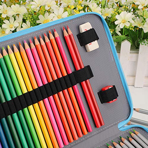 BSTKEY Estuche de lápices de colores de gran capacidad con 200 ranuras, con patrón de flamencos, para estudiantes, color azul, sin lápiz, sin lápiz.