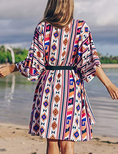 Bsubseach Mujer Túnica Playera de Estampado Kimono Cárdigan con Mangas 3/4 Cubrir Bikini Pareo de Playa