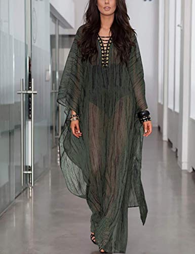 Bsubseach Traje de baño turco de caftán para mujer, vestido largo de playa - verde - Talla única
