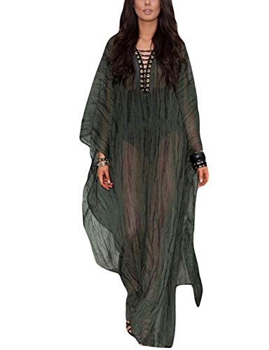 Bsubseach Traje de baño turco de caftán para mujer, vestido largo de playa - verde - Talla única