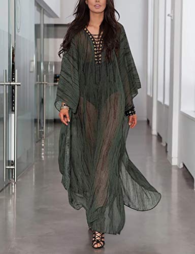 Bsubseach Traje de baño turco de caftán para mujer, vestido largo de playa - verde - Talla única