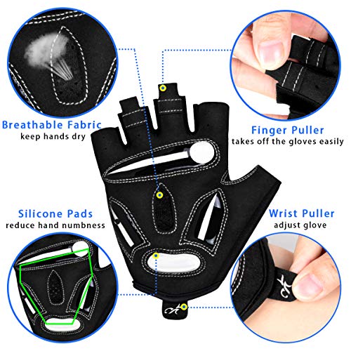 BTNEEU Guantes Ciclismo Medio Dedo Guantes Bicicleta Montaña, Guantes Ciclismo Verano Guantes MTB Gel Antideslizante Transpirable, Guantes Cortos Ciclismo Carretera para Hombre y Mujer (Blanco, L)