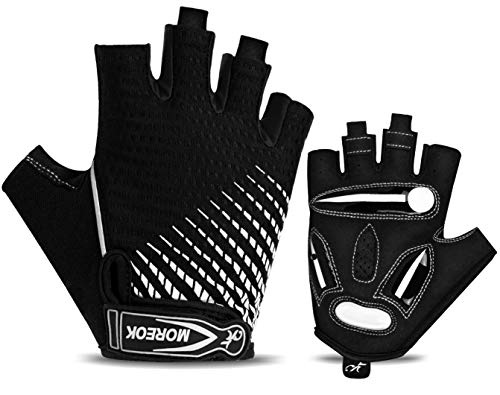BTNEEU Guantes Ciclismo Medio Dedo Guantes Bicicleta Montaña, Guantes Ciclismo Verano Guantes MTB Gel Antideslizante Transpirable, Guantes Cortos Ciclismo Carretera para Hombre y Mujer (Blanco, L)