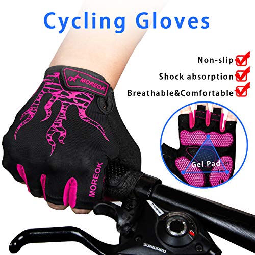 BTNEEU Guantes Ciclismo Medio Dedo Guantes MTB Cortos, Guantes Ciclismo Verano Guantes MTB Gel Antideslizante Transpirable, Guantes Bicicleta Montaña Carretera para Hombre y Mujer (Rosa, M)