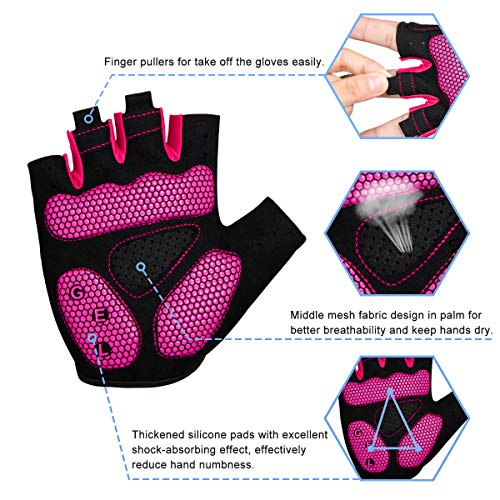 BTNEEU Guantes Ciclismo Medio Dedo Guantes MTB Cortos, Guantes Ciclismo Verano Guantes MTB Gel Antideslizante Transpirable, Guantes Bicicleta Montaña Carretera para Hombre y Mujer (Rosa, M)