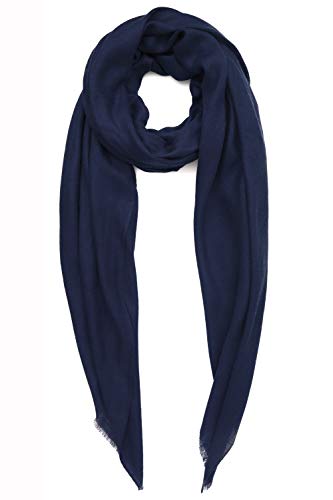 Bufanda de Cachemira Hecho en Kashmir (Caja de Regalo) Lana Merino Elegante Seda Cachemira Mezcla Bufanda Larga Extremadamente Suave Mujer Hombre Pashmina Otoño Invierno 20/21 Armada Azul
