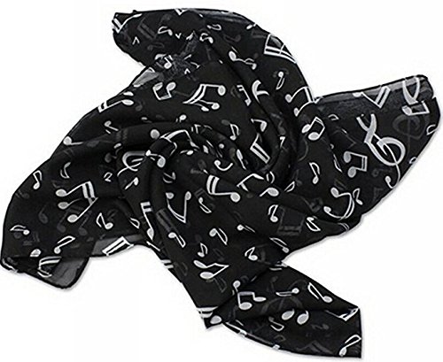 Bufanda de gasa de Da.Wa, ligera, para verano, con diseño musical, bufanda larga tipo chal para mujeres y niñas , Gasa, negro, 172CM*34CM