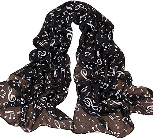 Bufanda de gasa de Da.Wa, ligera, para verano, con diseño musical, bufanda larga tipo chal para mujeres y niñas , Gasa, negro, 172CM*34CM