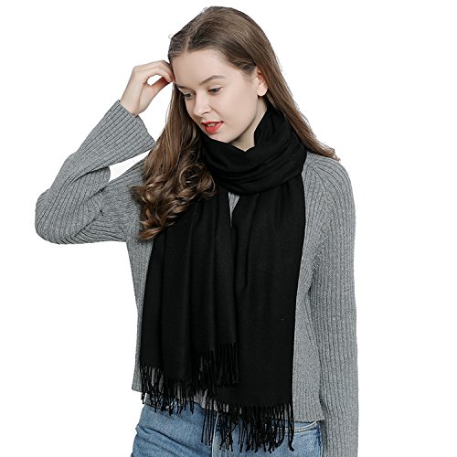 Bufanda de invierno grande para mujer 185 x 65 cm liso suave y cálido - negro