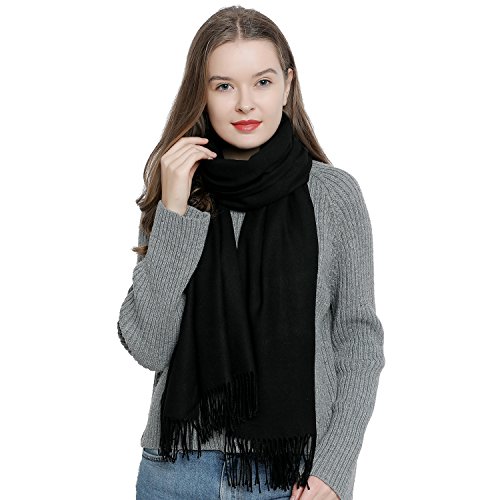 Bufanda de invierno grande para mujer 185 x 65 cm liso suave y cálido - negro