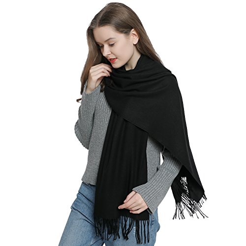 Bufanda de invierno grande para mujer 185 x 65 cm liso suave y cálido - negro