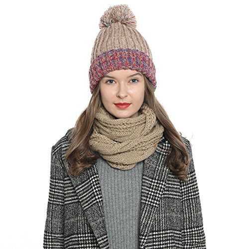 Bufanda de invierno tipo cuello suave y cálida para mujer con diseño de punto - Marrón claro