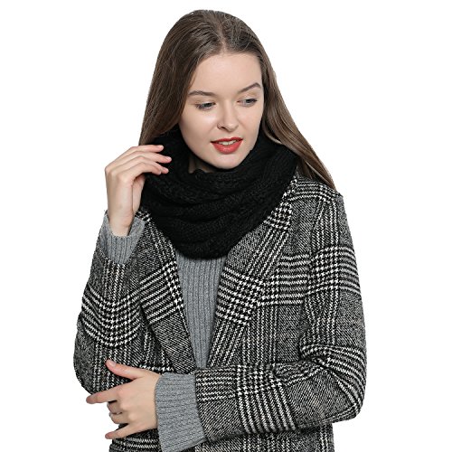 Bufanda de invierno tipo cuello suave y cálida para mujer con diseño de punto - Negro