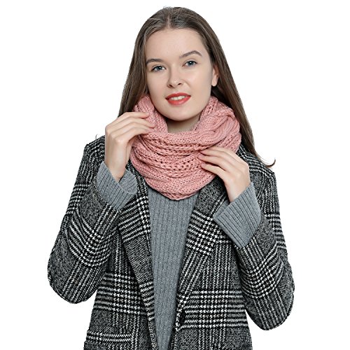 Bufanda de invierno tipo cuello suave y cálida para mujer con diseño de punto - Rosa