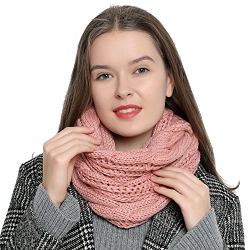 Bufanda de invierno tipo cuello suave y cálida para mujer con diseño de punto - Rosa