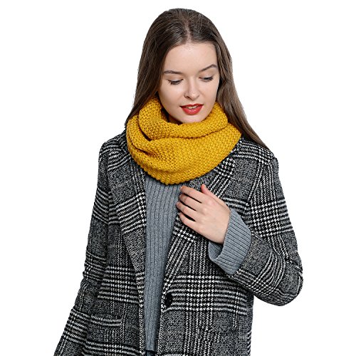 Bufanda de lana de invierno tipo cuello suave y cálida para mujer con diseño de punto - Amarillo