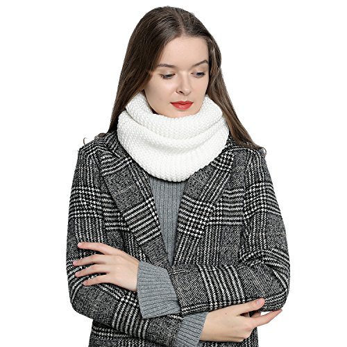 Bufanda de lana de invierno tipo cuello suave y cálida para mujer con diseño de punto - Blanco