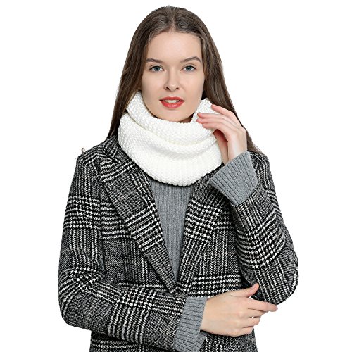 Bufanda de lana de invierno tipo cuello suave y cálida para mujer con diseño de punto - Blanco