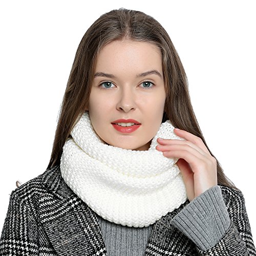 Bufanda de lana de invierno tipo cuello suave y cálida para mujer con diseño de punto - Blanco