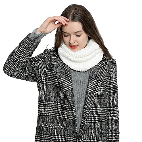 Bufanda de lana de invierno tipo cuello suave y cálida para mujer con diseño de punto - Blanco