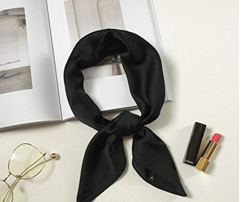 Bufanda de Seda de Marca Verano Cuadrado Chales y Abrigos de Mujer Moda Solider Office Hijabs de Cuello de Pelo pequeño Foulard, Negro