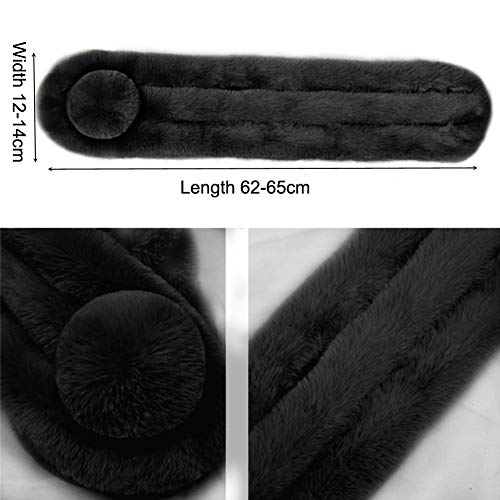 Bufanda Piel sintética Bufandas de piel sintética negras Cuello de invierno Bufanda de cuello cálido con bola suave para mujeres (Negro)