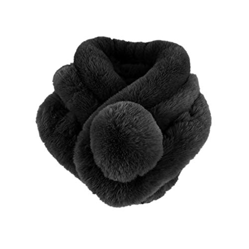 Bufanda Piel sintética Bufandas de piel sintética negras Cuello de invierno Bufanda de cuello cálido con bola suave para mujeres (Negro)