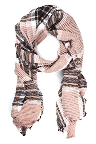 Bufanda plisada con diferentes diseños de cuadros 205 cm x 61 cm Rosa Talla única