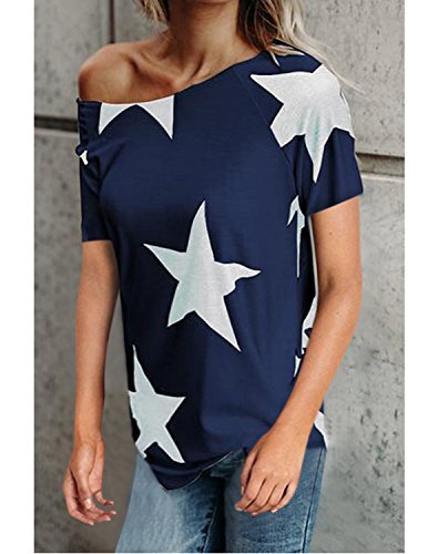 BUOYDM Mujer Camiseta de Fiesta Manga Corta Sin Tirantes Casual T-Shirt para Verano Azul Small