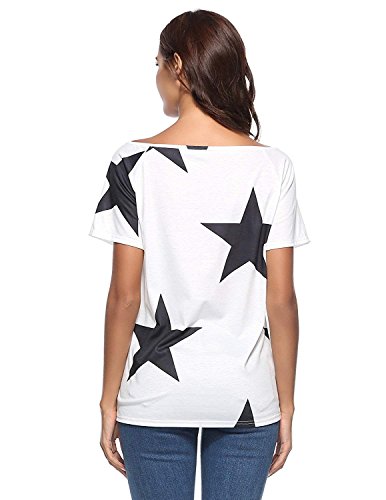BUOYDM Mujer Camiseta de Fiesta Manga Corta Sin Tirantes Casual T-Shirt para Verano Blanco x-Large