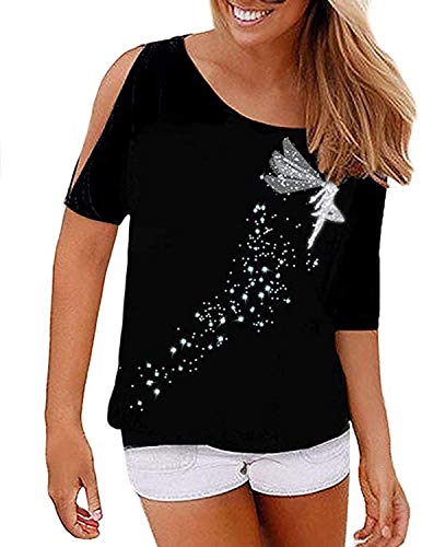 BUOYDM Mujer Casual Camiseta Manga Corta Suelto T-Shirt Tops Negro XL