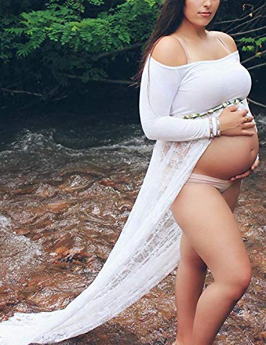BUOYDM Mujer Embarazada Chifón Largos Vestido de Fiesta Foto Shoot Dress Fotográficas de Maternidad Apoyos De Fotografía Blanco Talla única