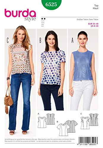 BURDA 6525 - Patrón de costura para camiseta de mujer (talla 38-20)