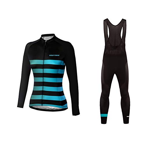BurningBikewear Uglyfrog Nuevo Maillot+Culotte Conjunto Ciclismo, Mujer, Manga Larga, Térmico Lana, Invierno, Cómodo Secado Rápido, 3 Bolsillos, Múltiples Colores CXWX02