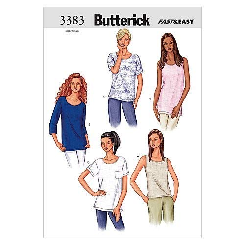 BUTTERICK 3383 - Patrón de Costura para Confeccionar Camiseta de Mujer (5 diseños, Tallas XS, S y M, Instrucciones en inglés y alemán)